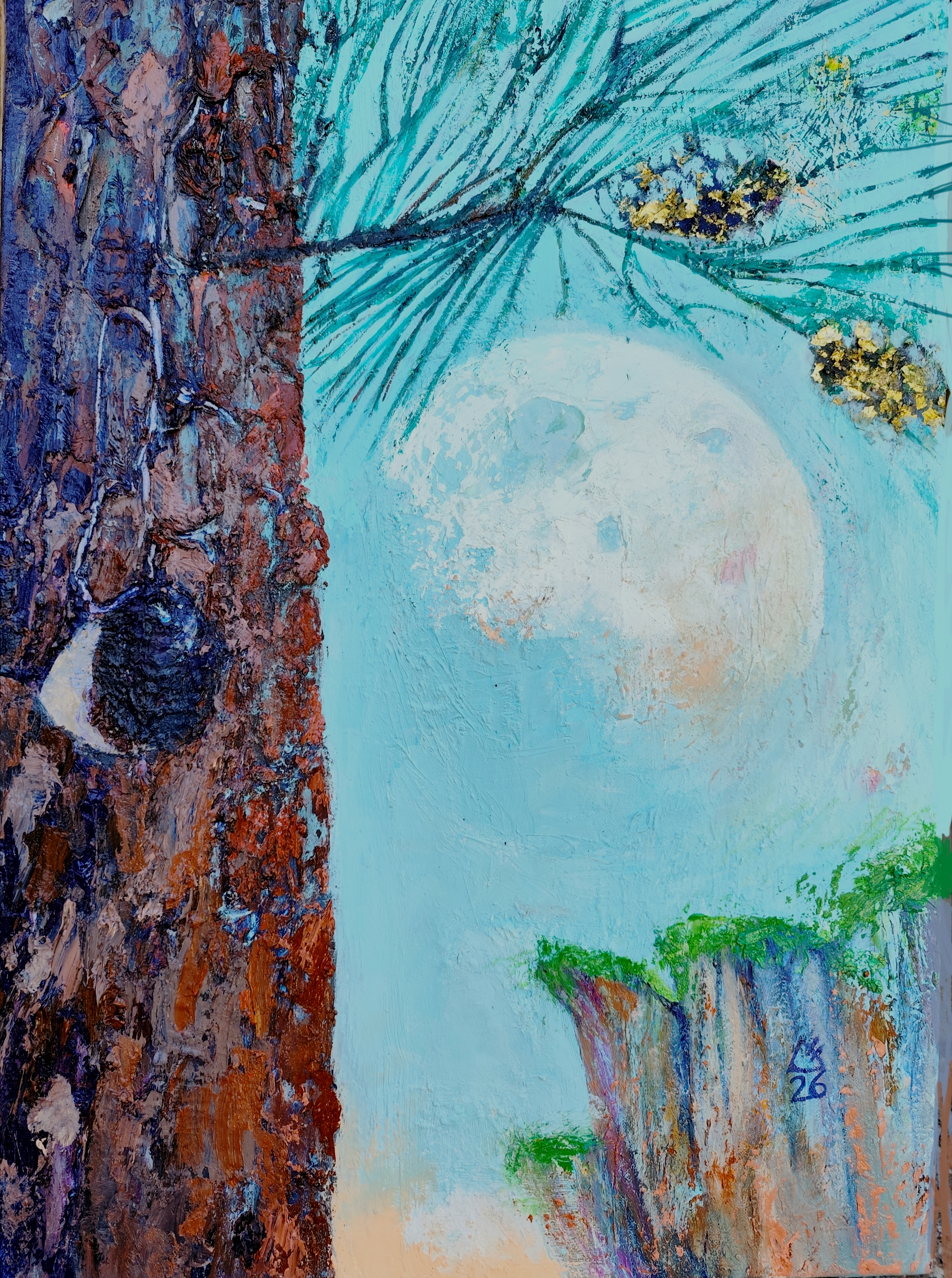 Moonrise over the Golden Pine Cone  ) 50 x 70 cm; 2026; 500€